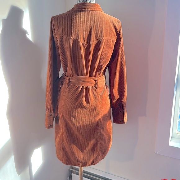 Urban Outfitters Corduroy Burnt Orange Long Sleeve Tie Dress - Picture 5 of 12